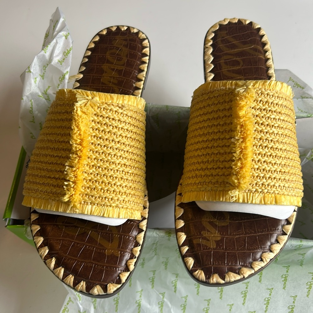 NWT Sam Edelman Glenda Lemon Zest Raffia slide sandal - Picture 1 of 5